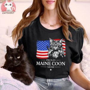 Proud Maine Coon Mom Best Gifts For Cat Lovers American Flag Patriotic Cat Gift T Shirt