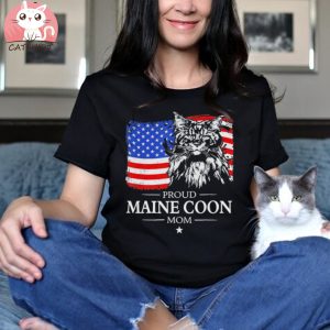 Proud Maine Coon Mom Best Gifts For Cat Lovers American Flag Patriotic Cat Gift T Shirt