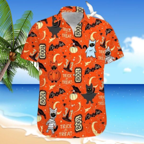 Pumpkin Black Cat Halloween Hawaiian Shirt