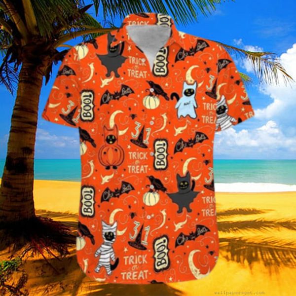 Pumpkin Black Cat Halloween Hawaiian Shirt