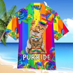 Purride Funny Cat Lovers LGBT Pride Awareness Aloha Hawaiian Shirts