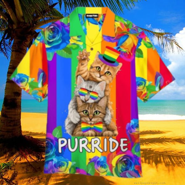 Purride Funny Cat Lovers LGBT Pride Awareness Aloha Hawaiian Shirts