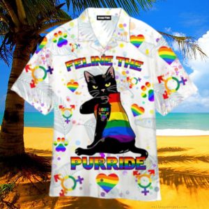 Purride Funny Cat Lovers LGBT Pride Awareness Aloha Hawaiian Shirtss