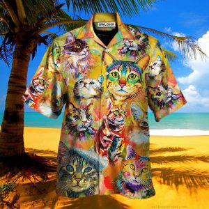 Cat Funny Lover Cat Colorful Painting Art Style Hawaiian Shirt