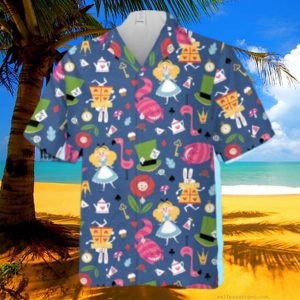 Retro 70s Alice In Wonderland an Disney Alice Cheshire Cat Hawaiian Shirt