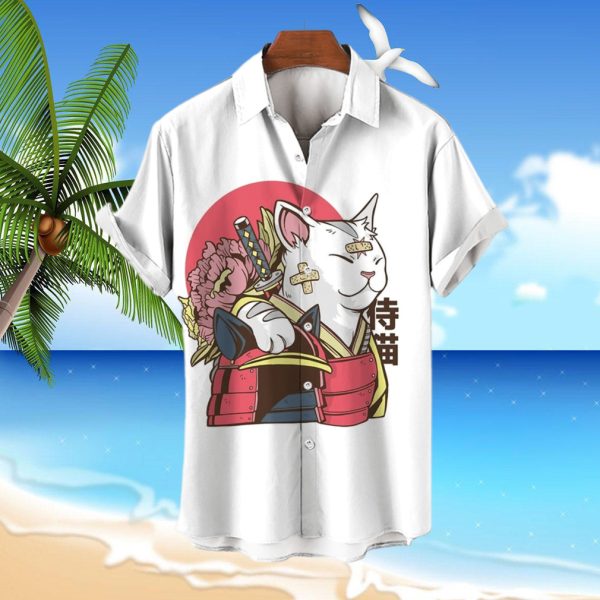 Samurai Cat Flowers Hawaiian Shirt