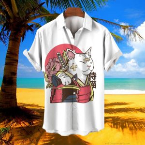 Samurai Cat Flowers Hawaiian Shirt