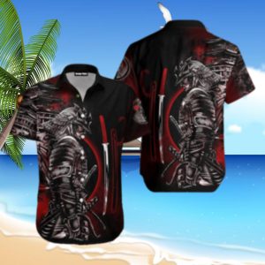 Samurai Tattoo Hawaiian Shirt, Anime Hawaiian Shirt, Hawaiian Beach Short, Hawaiian Gift, Aloha Shirt