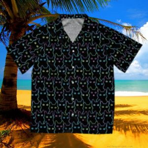 Seamless Pattern Of Cute Cat Short Sleeve Custom Hawaiian Unisex Shirt , Button Vintage Aloha Hawaii Shirt