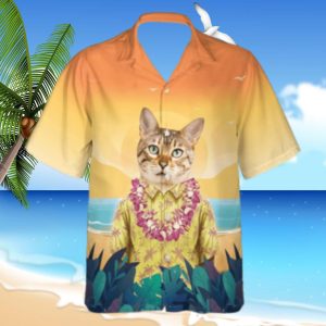 Summer Beach And Cool Cat Hawaiian Custom Image Face Cat Beach Hawaiian Shirt