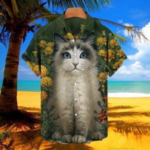 Summer New 5xl Cat Print Short Sleeve Hawaiian Shirt