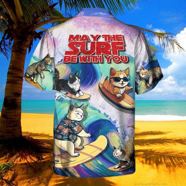 Surfing Funny Cat May The Surf Be With You Lover Surfing Hawaiian Shirt