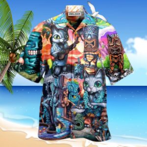 Tiki It's Time And Cat Hawaiian Shirt