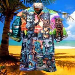 Tiki It's Time And Cat Hawaiian Shirt