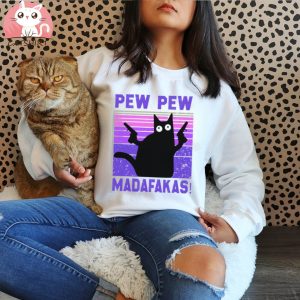 Vintage Retro Black Cat Pew Pew Madafakas! Shirt