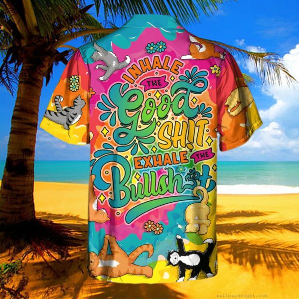 Yoga Cat Funny Inhale The Good Sh!t Exhale The Bullsh!t Hawaiian Shirt