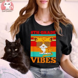 back to school 6th grade vibes leopard cat teacher customized shirt