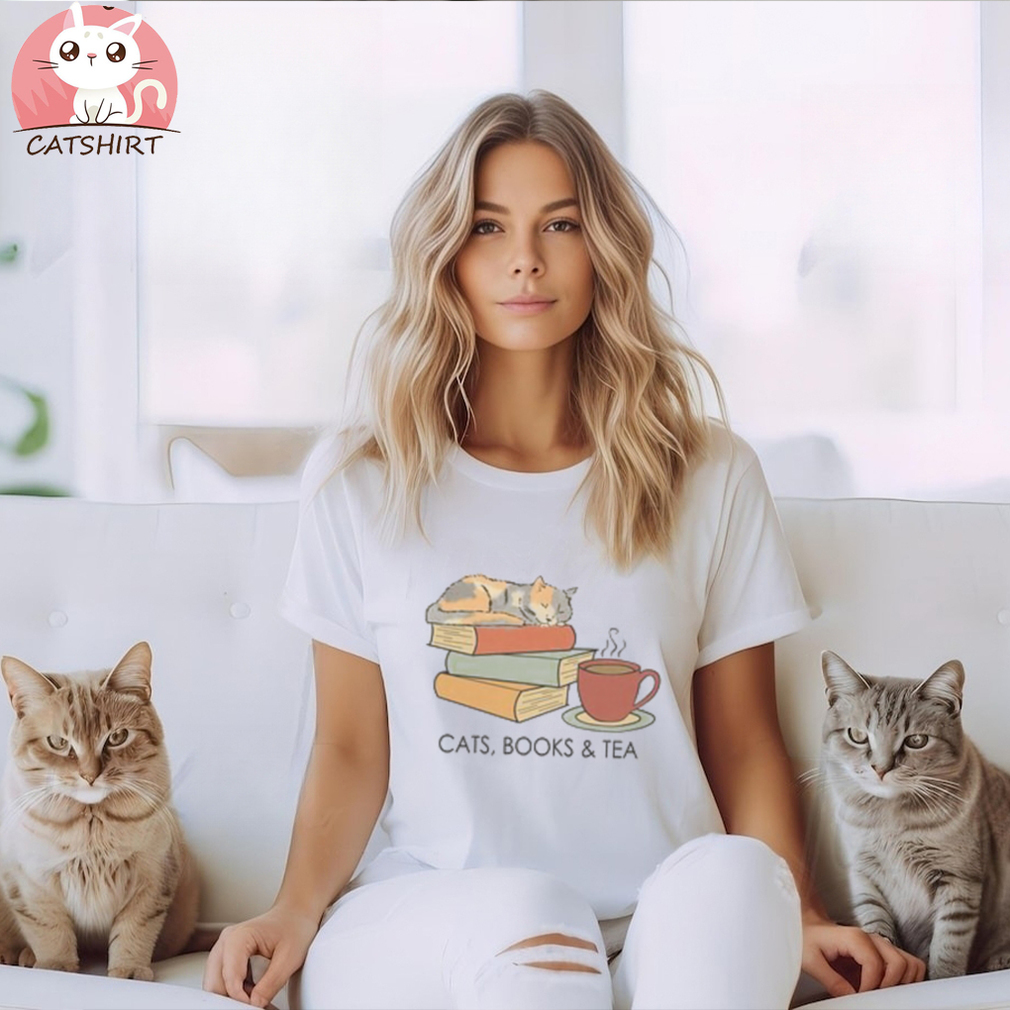 books cats & tea lover t shirt, reading is cool shirt