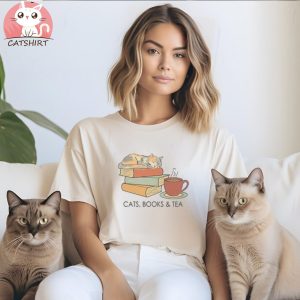 books cats & tea lover t shirt, reading is cool shirt