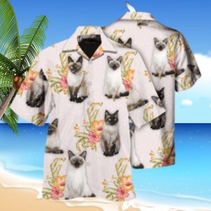 Cat Tropical Floral Siamese Cat Hawaiian Shirt