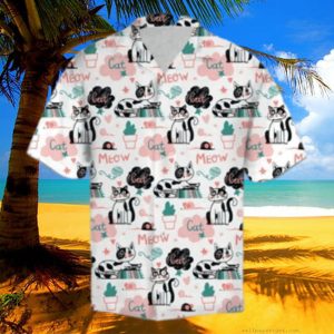 Cute Meow Cat Activities Of A Day Pattern, Cat Hawaiian Shirt
