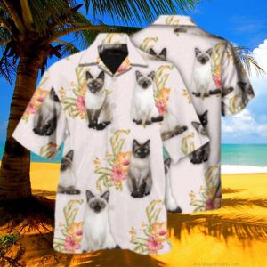 Cat Tropical Floral Siamese Cat Hawaiian Shirt