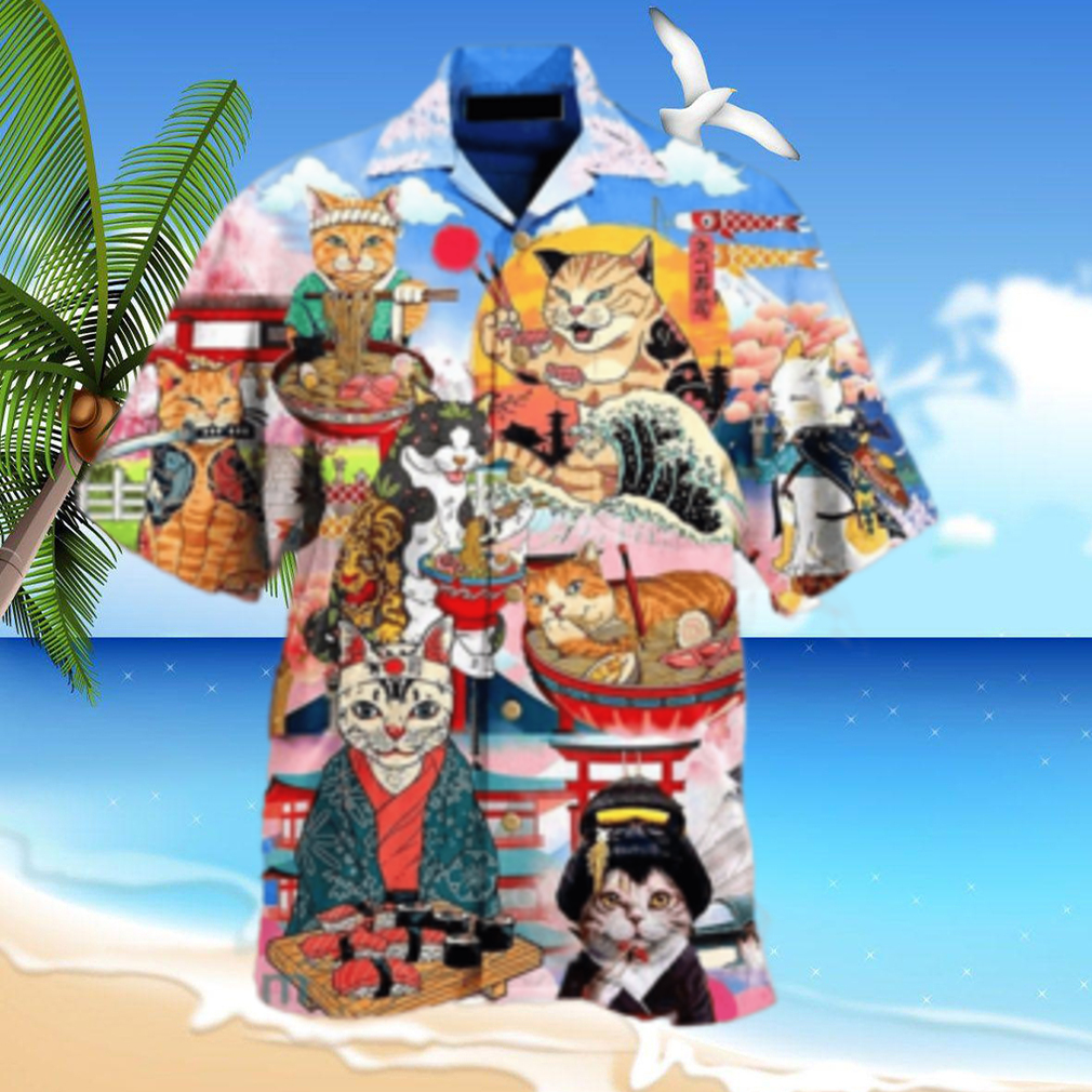Cat Samurai With Ramen Lovely Hawaiian Shirt