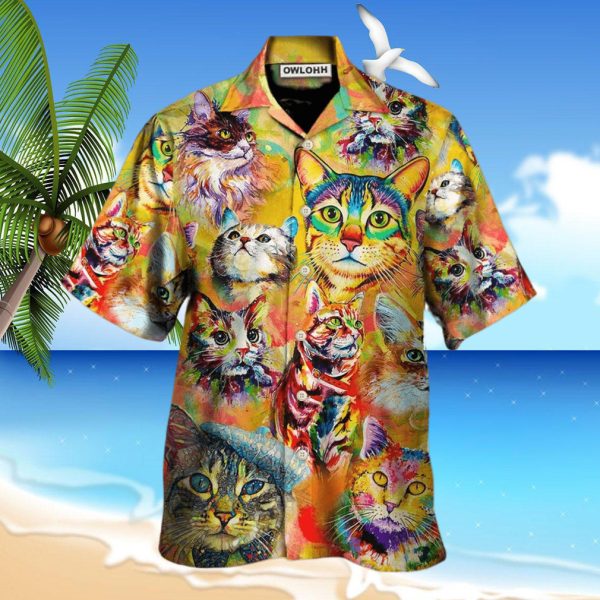 Cat Funny Lover Cat Colorful Painting Art Style Hawaiian Shirt