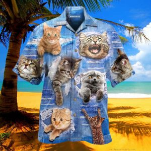 Cat Dad Life Is Purrrrfect Unisex Short Sleeve Shirt Ocean Tropical Shirts Tropical Shirts For Men Funny Hawaiian Shirts