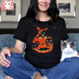 3 Cats Pumpkin Carved Jack O Lantern Cat Halloween Shirt