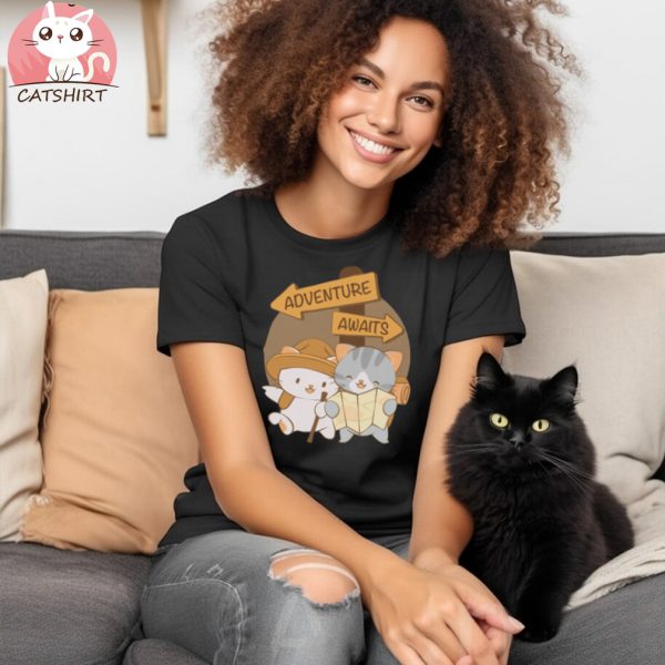 Adventure Awaits Cute Kawaii Cats Hiking T Shirt