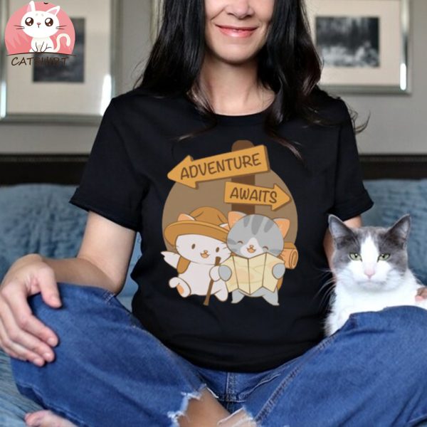 Adventure Awaits Cute Kawaii Cats Hiking T Shirt