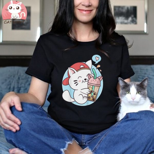 Anime Kawaii Boba Cat Bubble Tea Cat Boba Tea Cat Shirt