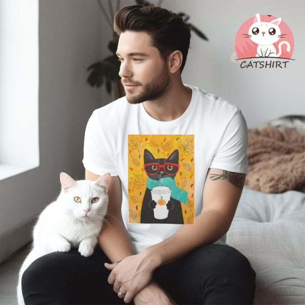 Autumn Pumpkin Coffee Cat Classic T Shirt