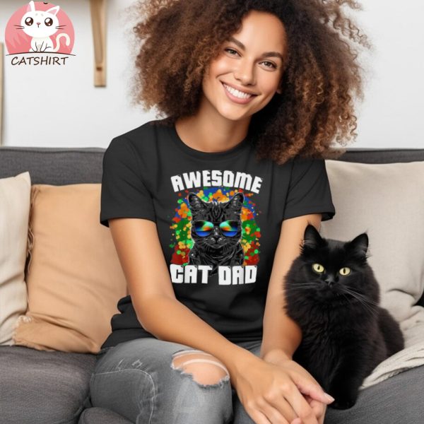 Awesome Cat Dad Featuring Sunglasses Funny Cat Lover Design Unisex Shirt