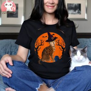 Bengal Cat Halloween Witch Hat And Moon Shirt