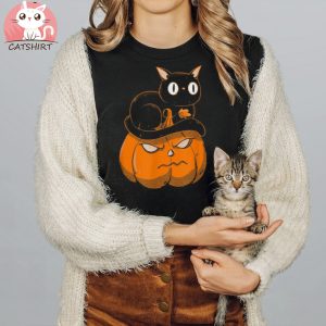 Black Cat On Pumpkin Halloween Cat Shirt