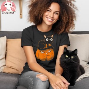 Black Cat On Pumpkin Halloween Cat Shirt