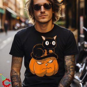 Black Cat On Pumpkin Halloween Cat Shirt