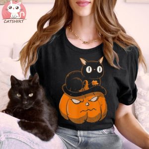 Black Cat On Pumpkin Halloween Cat Shirt