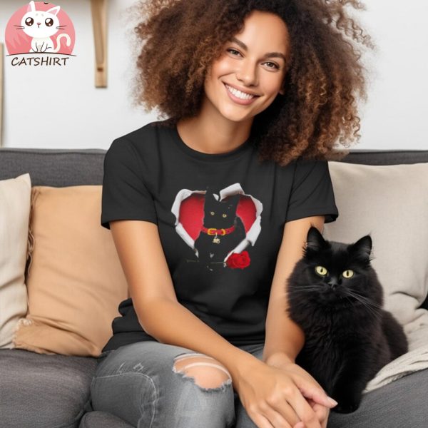 Black Cat Torn Heart Rose Valentine’s Day Couple Men Women Shirt