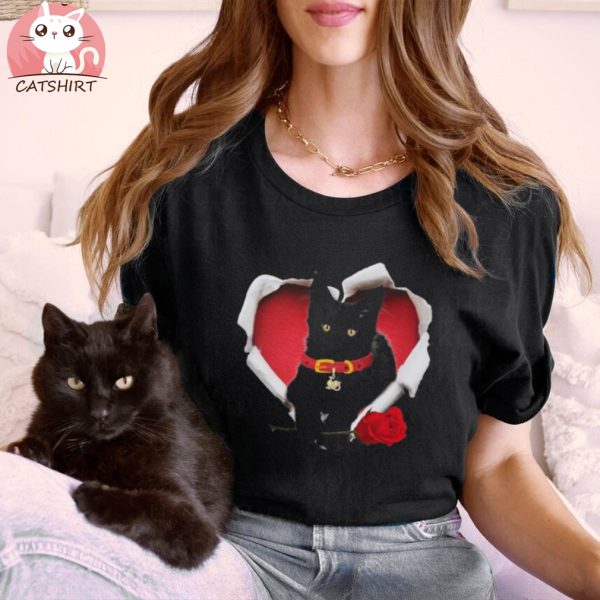 Black Cat Torn Heart Rose Valentine’s Day Couple Men Women Shirt