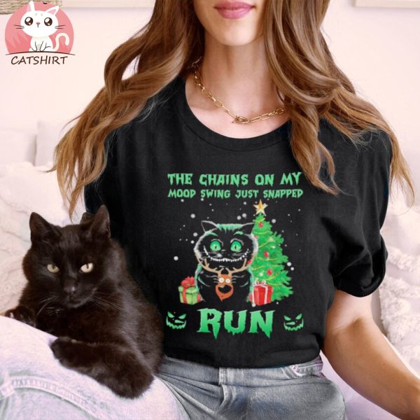 Black Cat the chains on my mood swing just snapped Run Christmas Swerater shirt