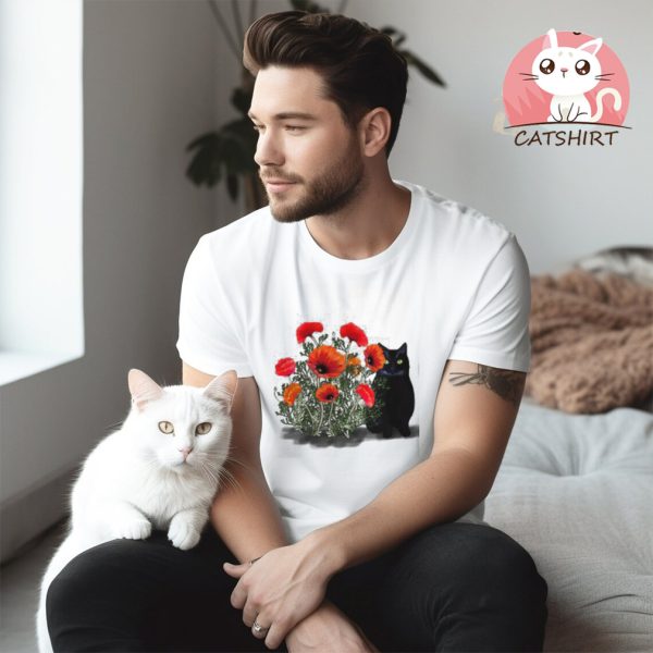 Black Cat with Poppies Dark Women's Comfort Colors® T Shirt