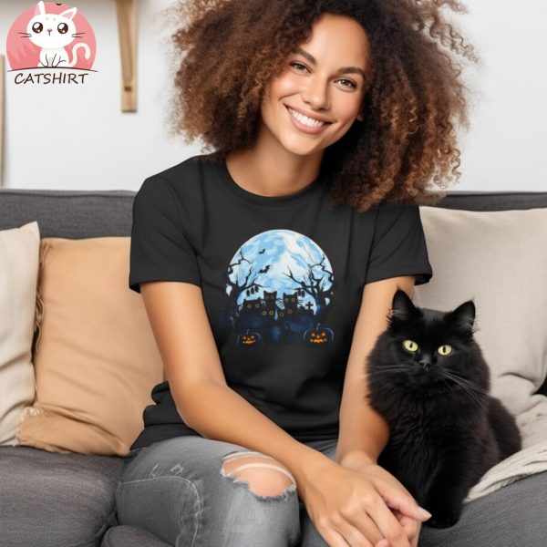 Black Cats Full Moon Halloween Kitten Pumpkin Horror Shirt