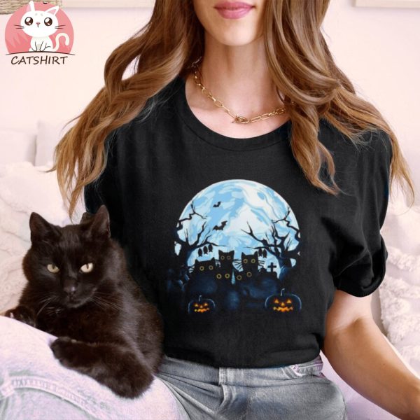 Black Cats Full Moon Halloween Kitten Pumpkin Horror Shirt