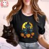 Black Cats Moon Pumpkin Funny Halloween Horror T shirt