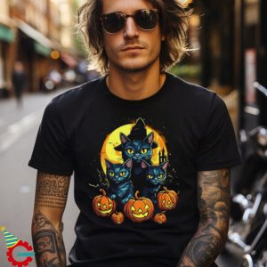 Black Cats Moon Pumpkin Funny Halloween Horror T shirt