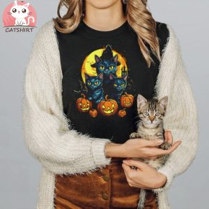 Black Cats Moon Pumpkin Funny Halloween Horror T shirt