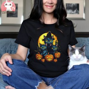 Black Cats Moon Pumpkin Funny Halloween Horror T shirt